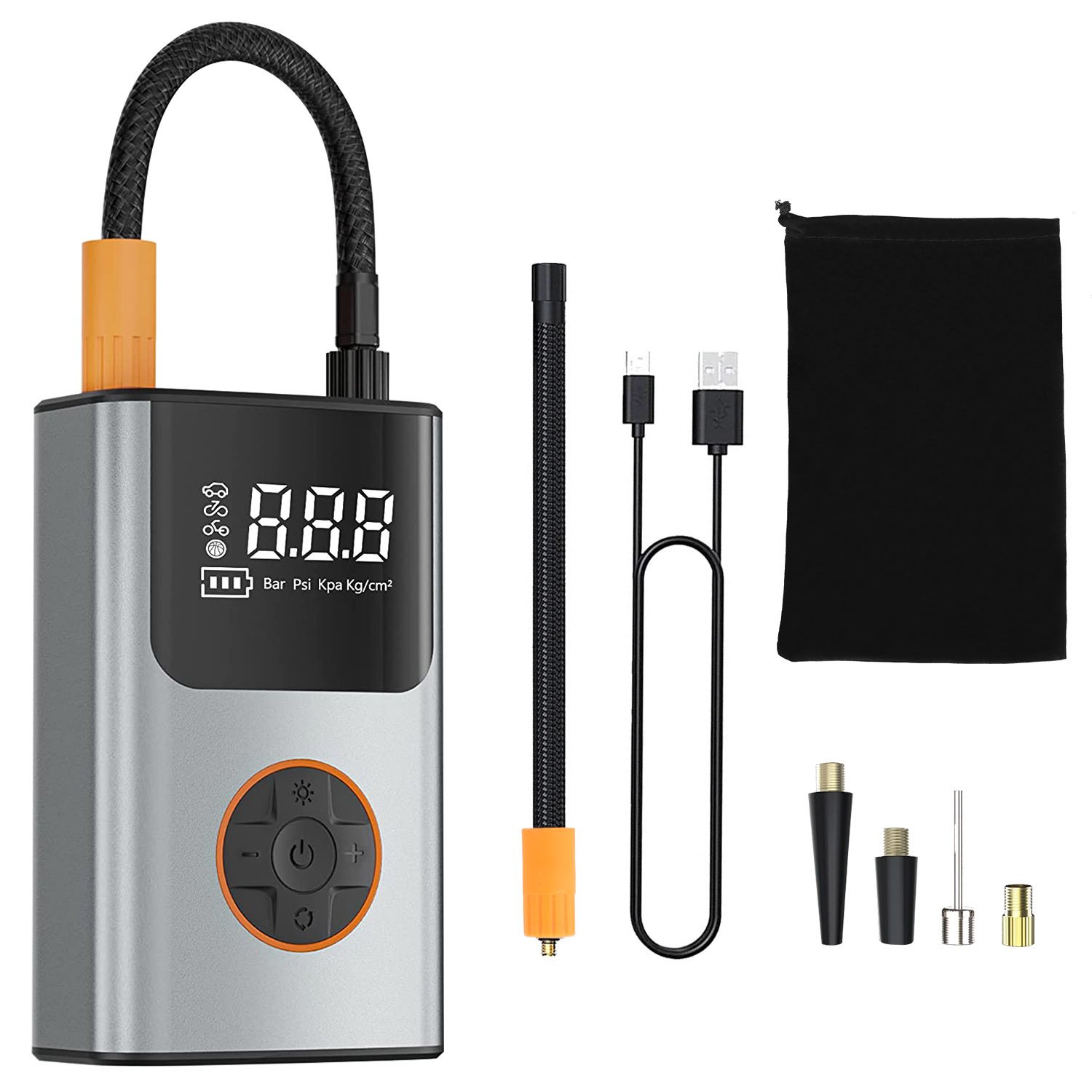 Portable Mini Tire Inflator with Digital Display LED Light SOS Light Emergency Power Bank 150 PSI Tire Pump with Inflatable Nozzle Needle Fuse Air Com Portable Mini Tire Inflator with Digital Display LED Light SOS Light Emergency Power Bank 150 PSI Tire Pump with Inflatable Nozzle Needle Fuse Air Com